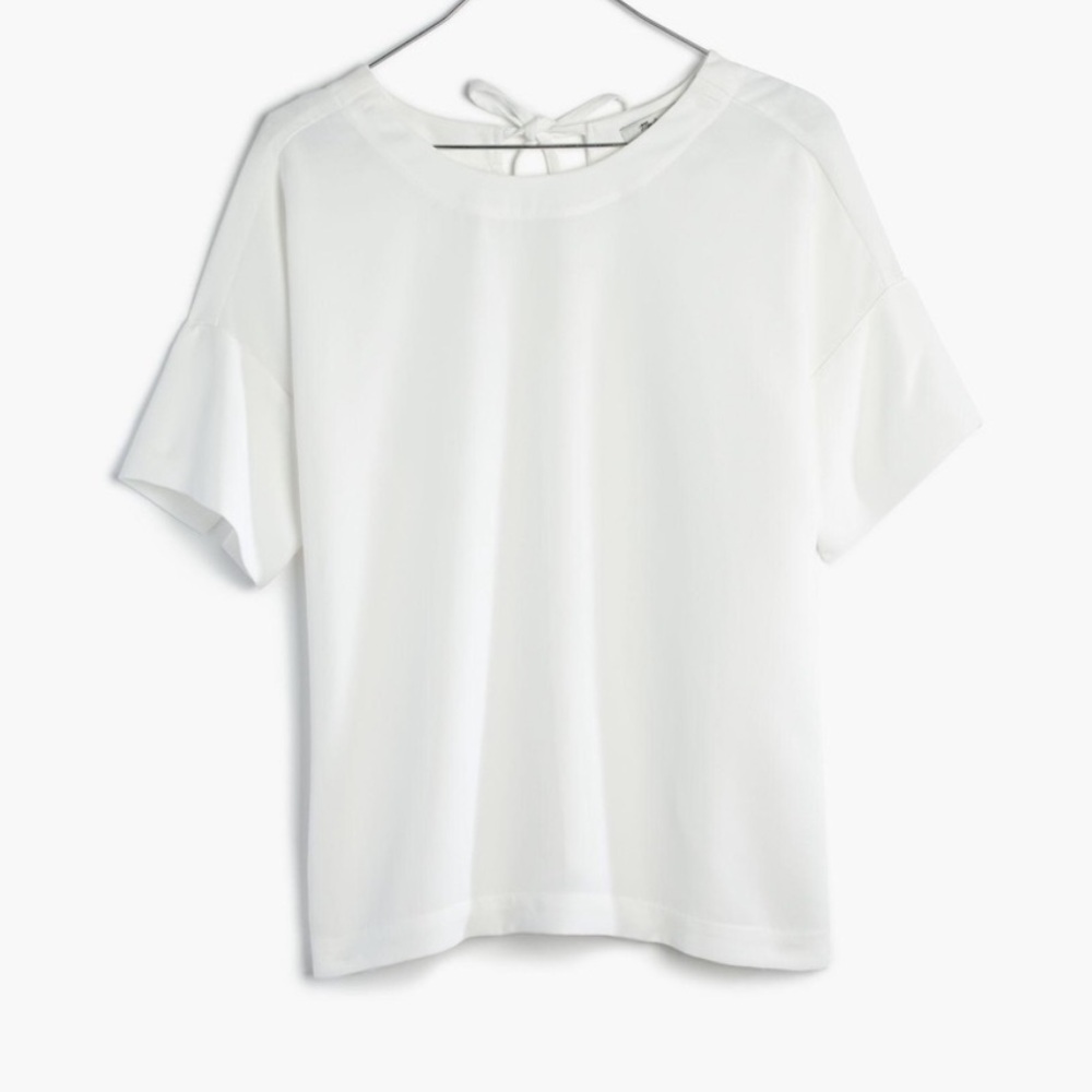 MADEWELL WHITE CROPPED SHORT SPLIT SLEEVE BOW TIE BACK BLOUSE TOP XXS